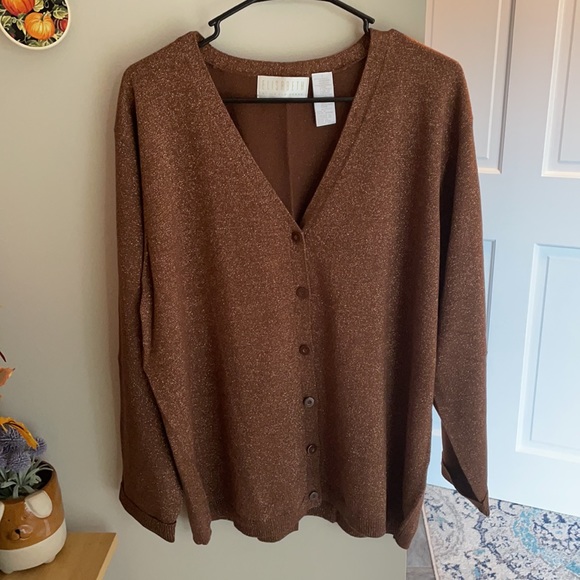 Liz Claiborne Sweaters - Elisabeth by Liz Claiborne brown cardigan with golden sparkles size 1X
